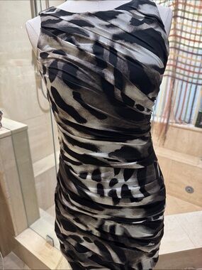 Ann Taylor Black, White & Gray Animal Print Dress